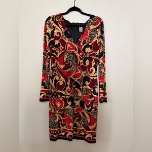 Caché Vintage Y2K Baroque Leopard Scroll Print Dress Size 12